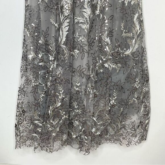 Mac Duggal 67498 Floral Embroidered Illusion Long Sleeve Gown, Sterling, Size 12 - Picture 7 of 11